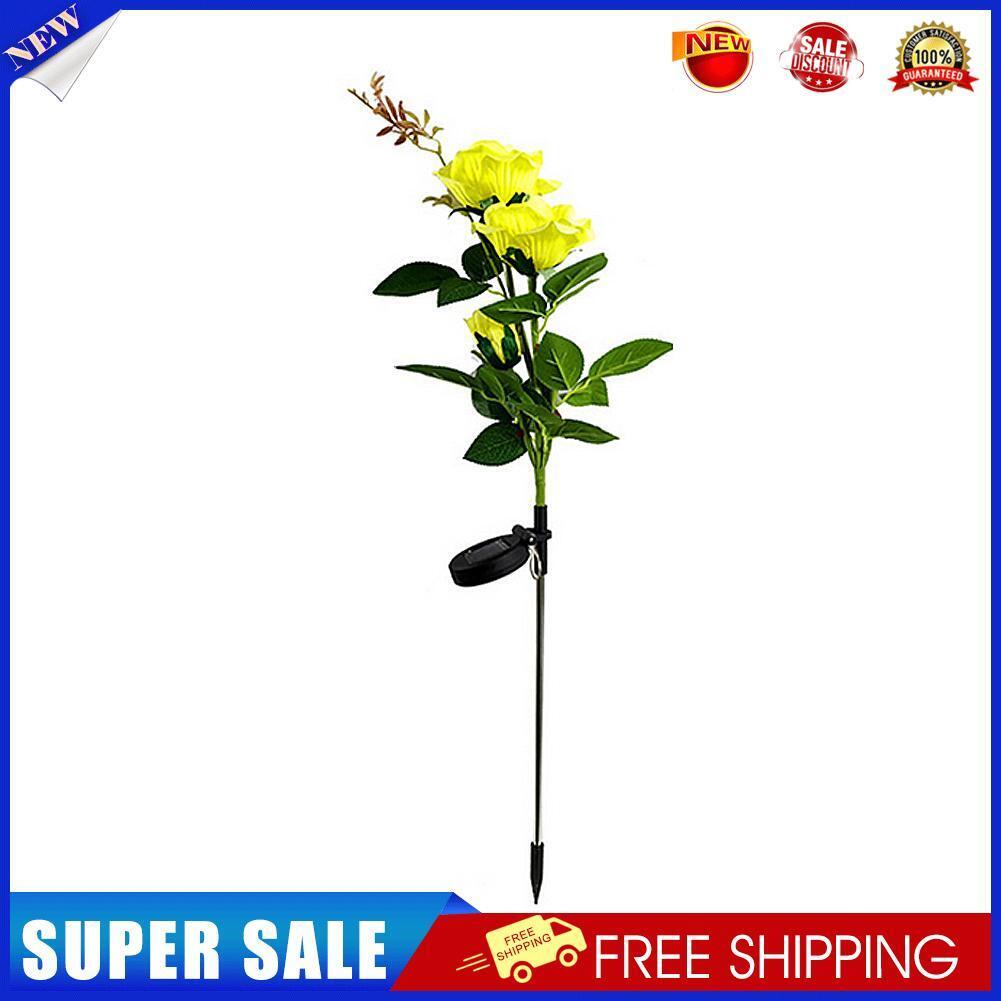 IP65 Waterproof Solar Powered 3 LED Rose Light Garden Ground Lamp (Yellow)