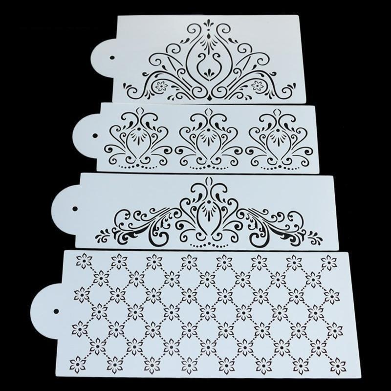 4 Pack DIY Plastic Material Sugar Sieve Moulds Plastic Fondant Printing Stencils
