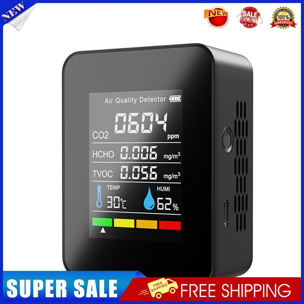 5 in 1 Semiconductor Carbon Dioxide Detector TVOC Air Quality Meter (Black)