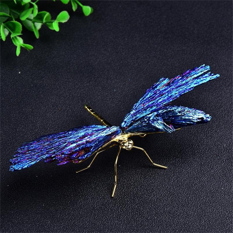Natural Black Tourmaline Dragonfly Ornament Electroplating Colorful Insect