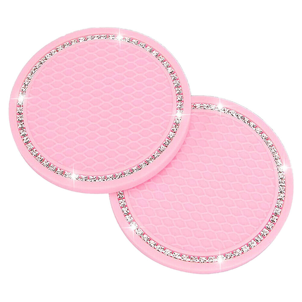 2pcs Car Universal Rhinestones Cup Coaster Anti-Slip Water Cup Pad (Pink)
