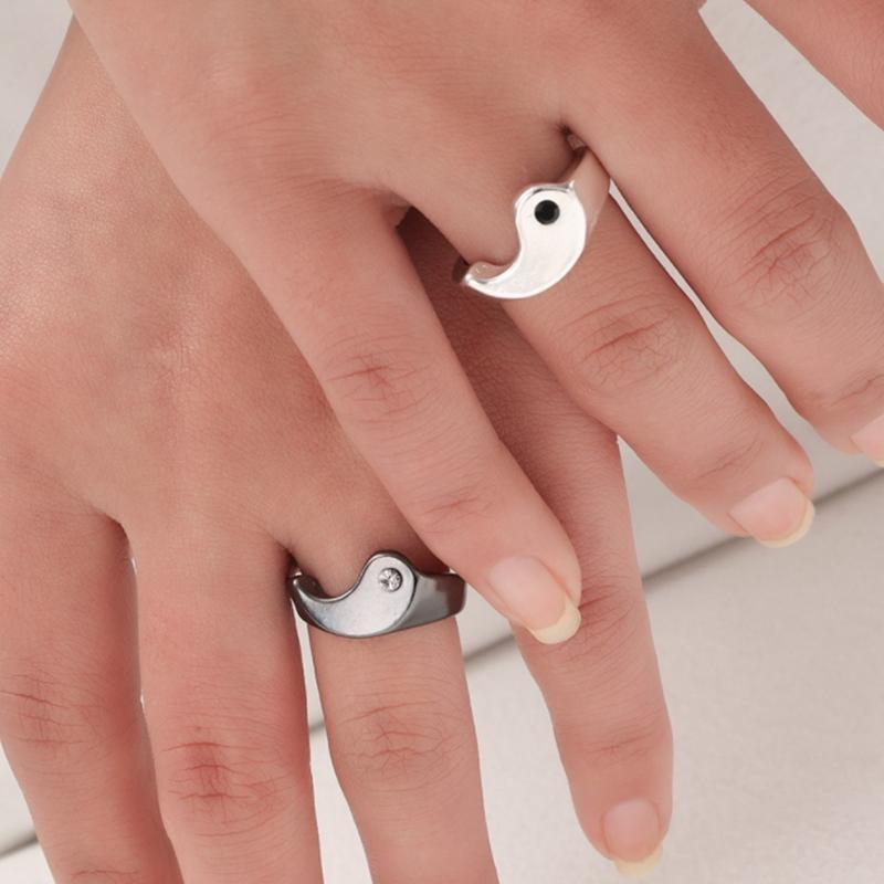 2Pack Creative Yin Yang Gossip Sister Rings Alloy Korean Jewelry for Young Girls