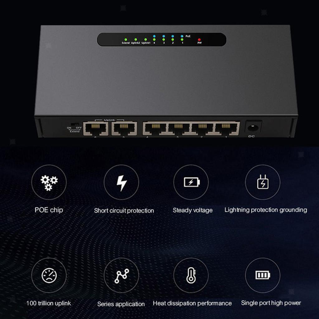6 Port Gigabit Fast Ethernet Switch 10/100/1000Mpbs Lan Poe Power Switch for NVR