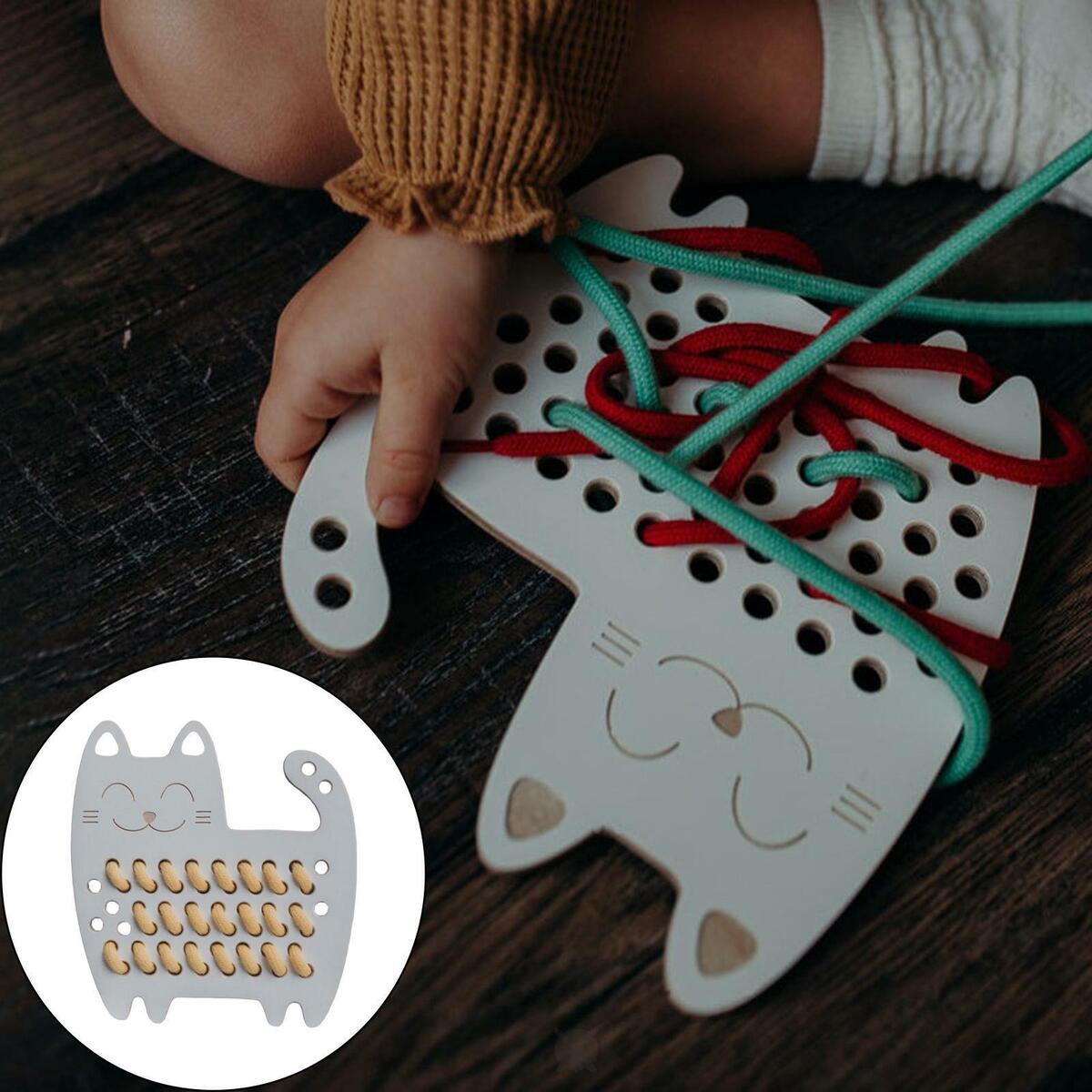 Wooden Threading Board Exercise Wooden  Wooden Sewing  for Preschool