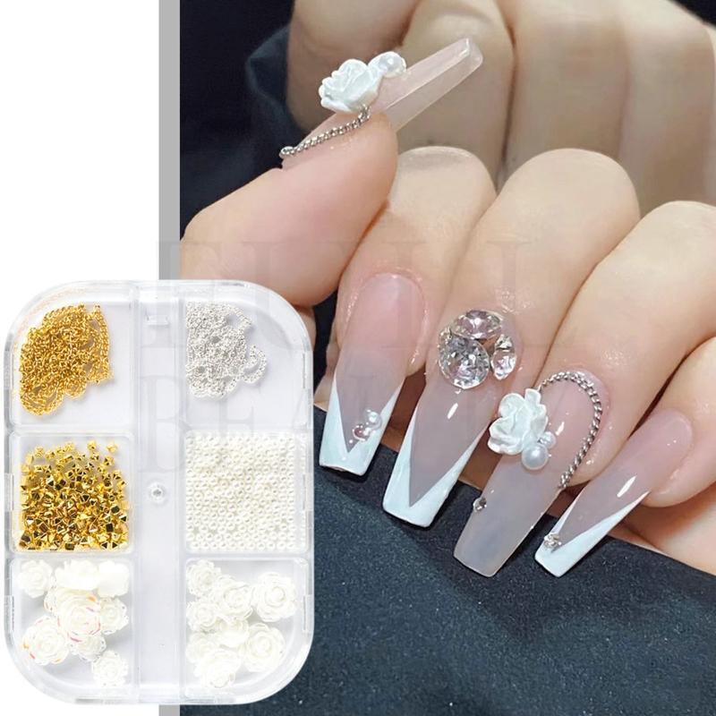 Nail Beads Charms,Metal Nail Chain Jewels Flower Nail Art Decorations,Nail Studs