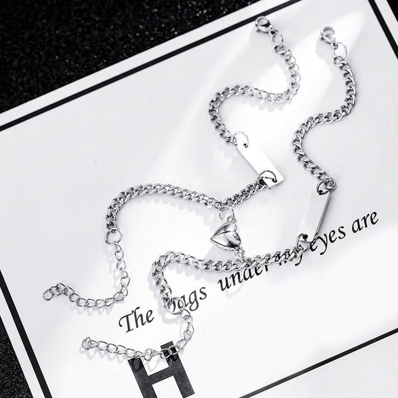 2pcs Niche Heart Magnet Attract Couple Bracelets Love Charm Bracelets Jewelry