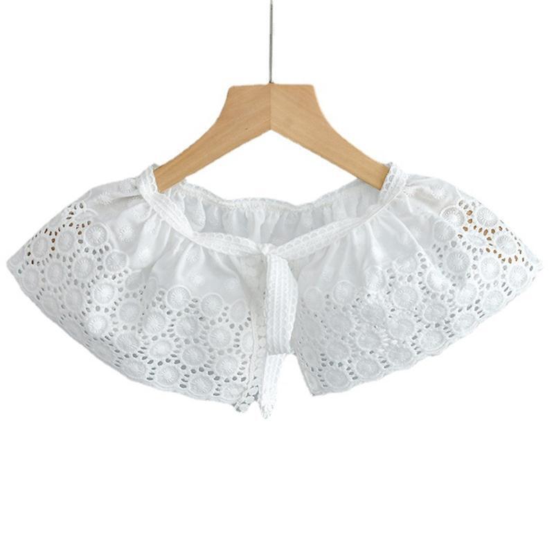 Women Spring Embroidery Threads Faux Collar Pleated Shawl Circle Flower Capelet