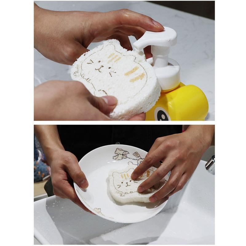 5pcs Non-stick Cartoon Animal Compressed Wood Pulp Cotton Sponge Magic Towel Rag