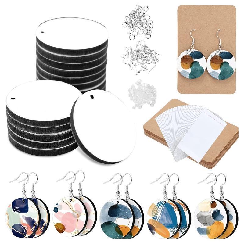 50Pieces Sublimation Blank Earrings Wood Round Charm for Halloween Xmas