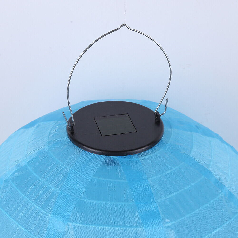Solar Nylon Lantern Lamp Waterproof Outdoor Hanging Lamp Decor (Light Blue)