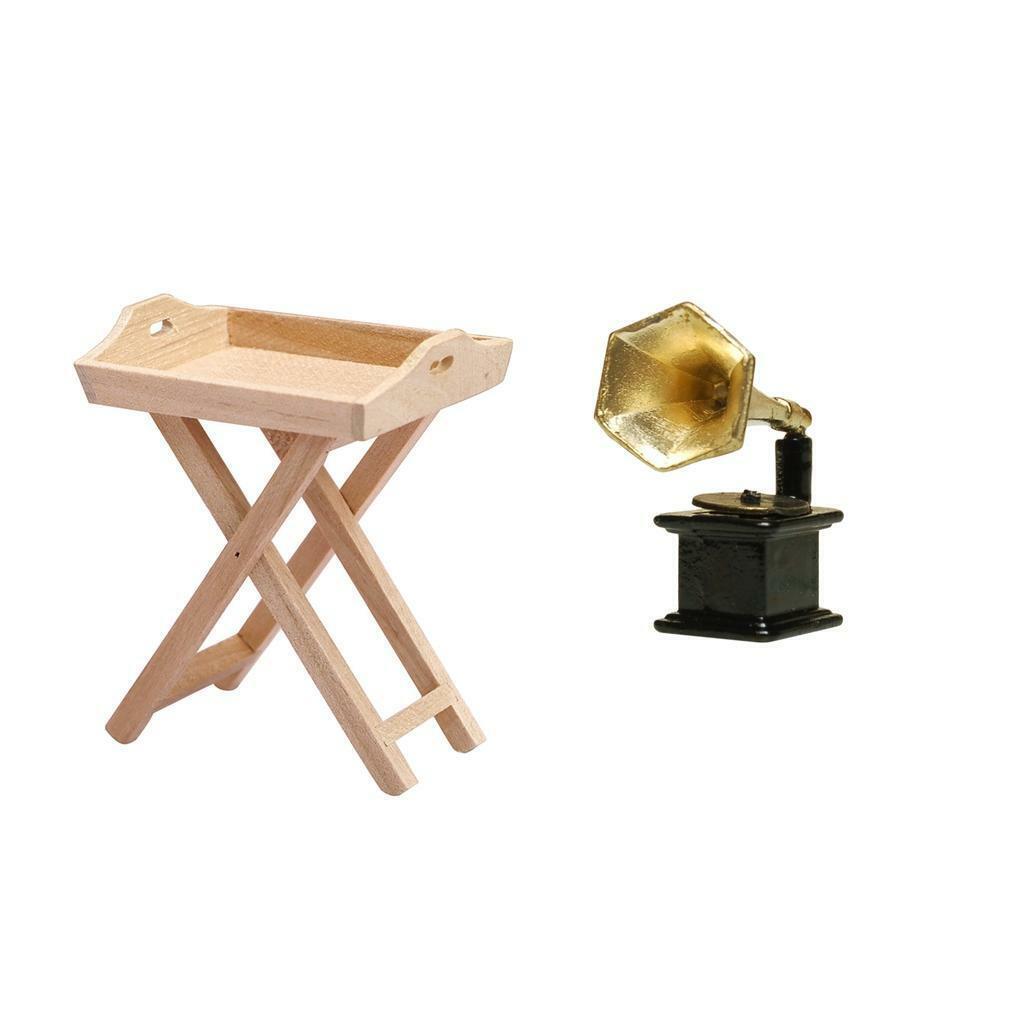 1/12 Snack Desserts Display Rack w/ Phonograph Scenery Decoration