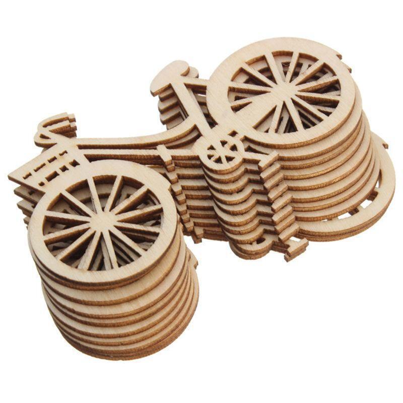 10pcs Wooden Bicycle Bike Cutout Veneers Slices DIY Crafting Ornament Theme Home