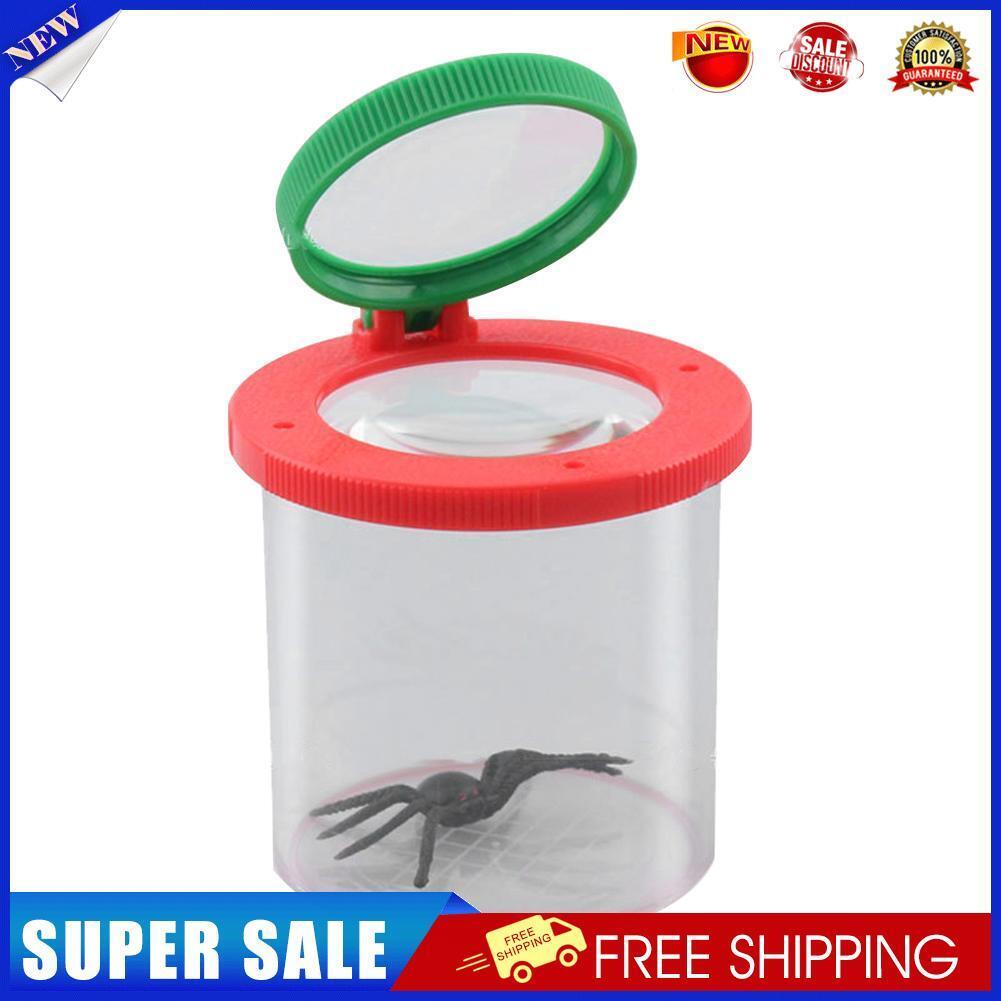 Kids Cylindrical Crawler Spider Insect Box Magnifying Glass Magnifier (Red)