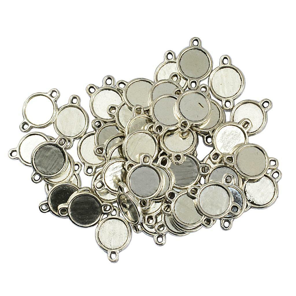 50 Pieces Double Sided Bezel Pendants Blanks Base Settings for Jewelry 10mm