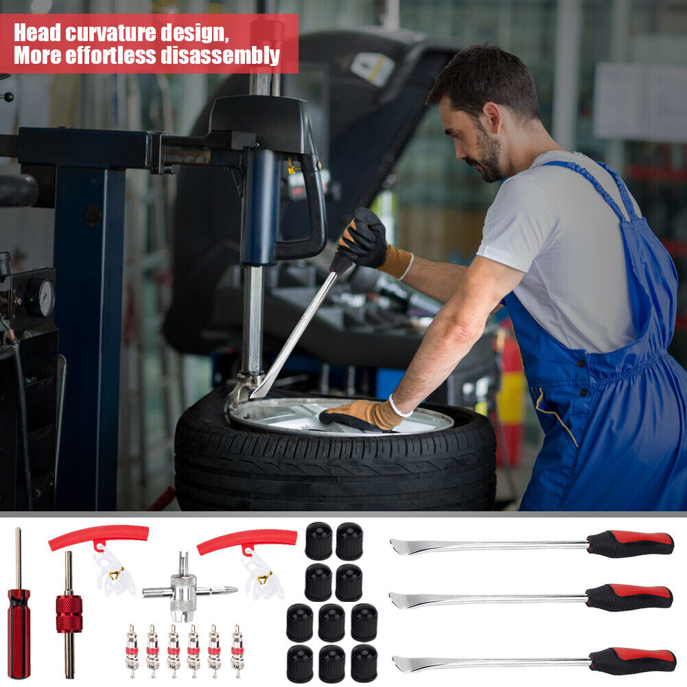 24pcs/set Car Tire Levers Red Rim Protectors Valve Cores Tools Caps Kit