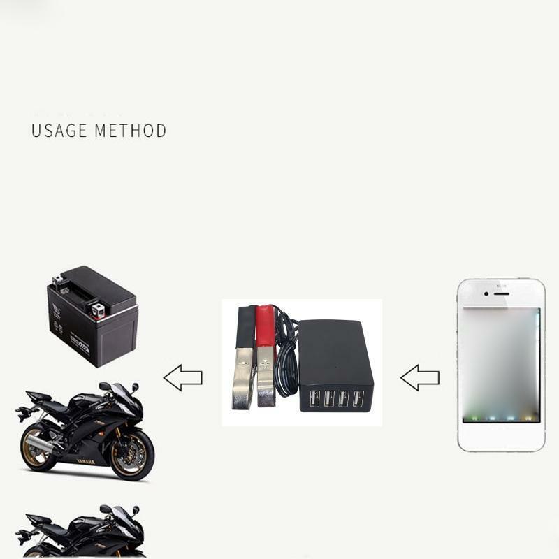 4USB Port Power Adapter 12V 24V to 5V 8A with Battery Clip for Charging Phone