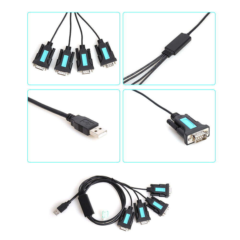 PL2303 Chipset 4 Port USB to RS-232 9-Pin DB9 Serial Cable Male A Adapter