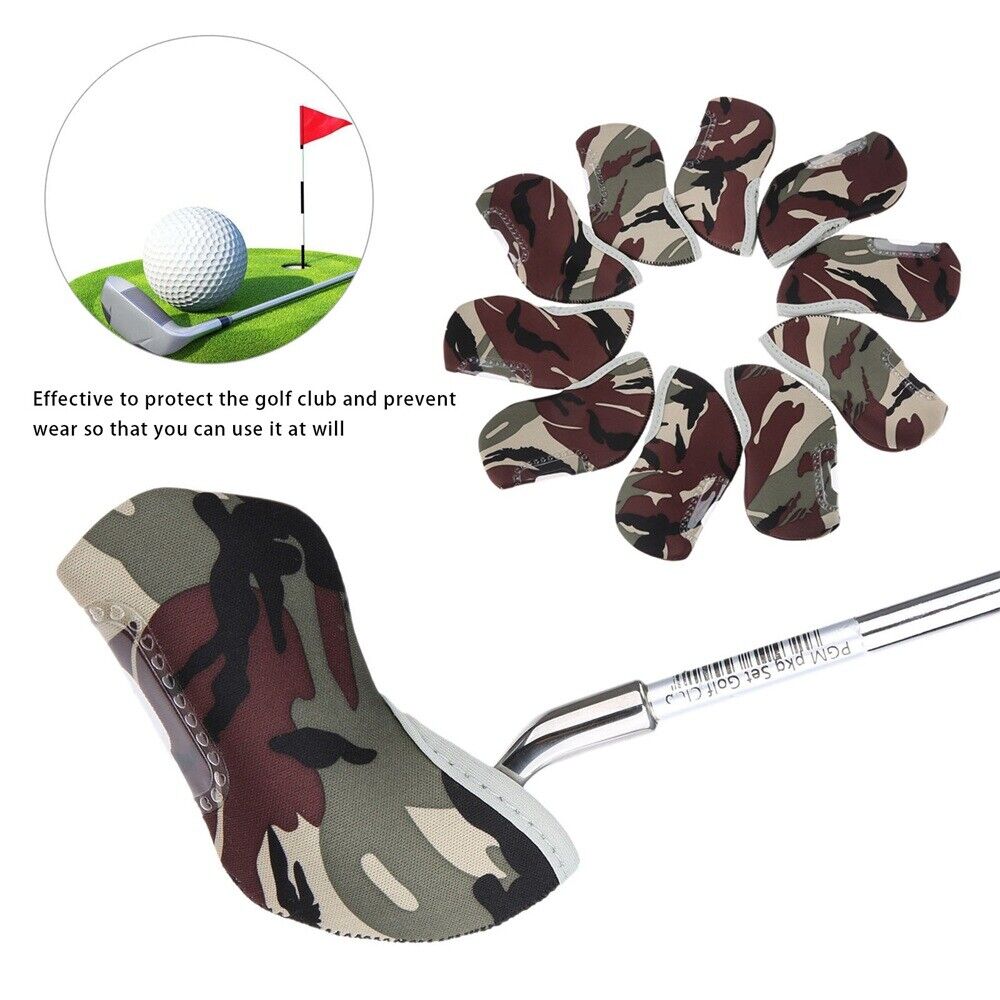 Golf Club Head Cover Transparent Window Iron Protective Headcover Camo 10Pcs/Set