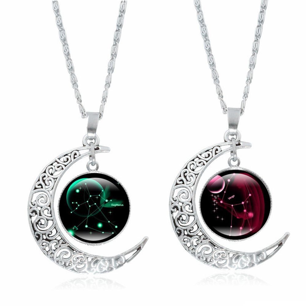 Men Boys 12 Zodiac Sliver Women Girls Necklace Pendant Moon 12 Constellation