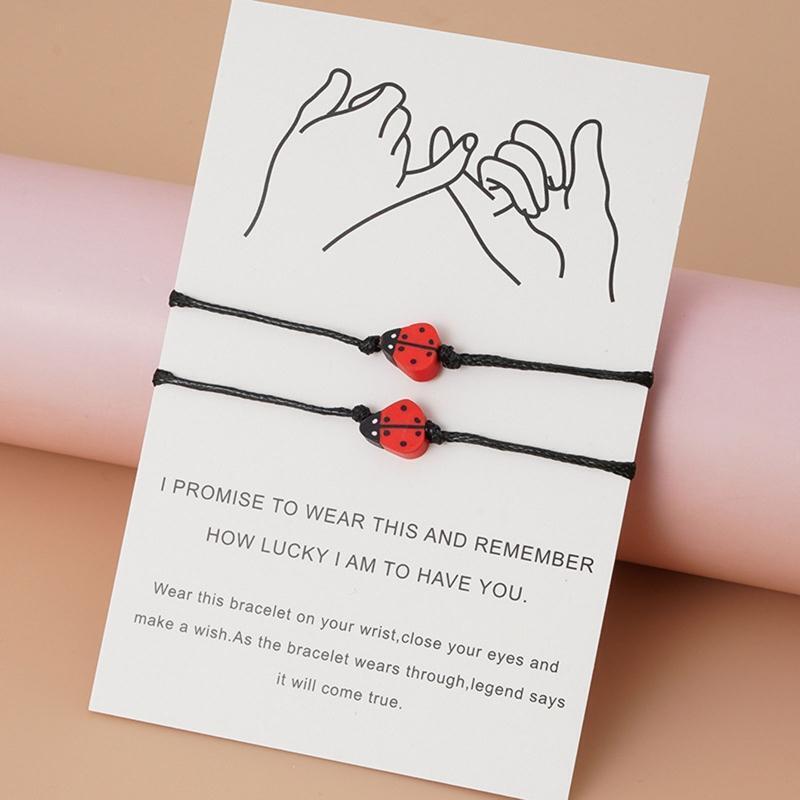 2 Pcs Bff Matching Bracelet Relationship Bracelets with Ladybug Charm Pendant