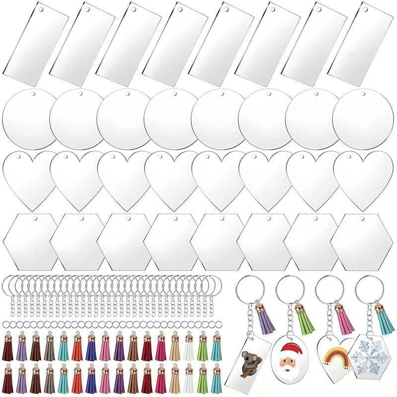 128 Pcs Acrylic Keychain Blanks Clear Keychains for Vinyl Kit DIY Keychain Craft