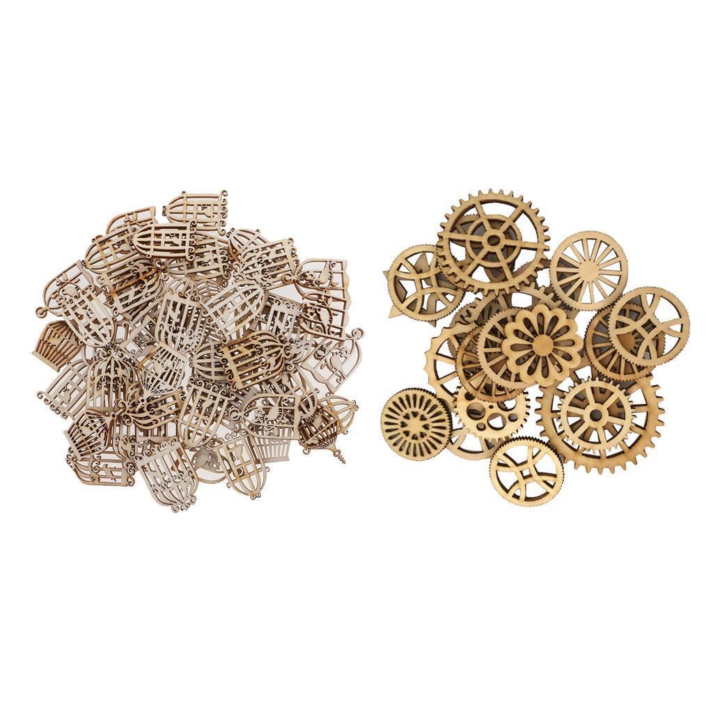 100pcs Mixed Unfinished Blank Wood Wooden Crafts Embellishments DIY Supplies