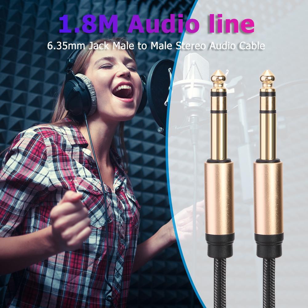 1.8m Nylon Braided 6.35mm Stereo Male to Male Cable 6.5mm Jack Audio Cable
