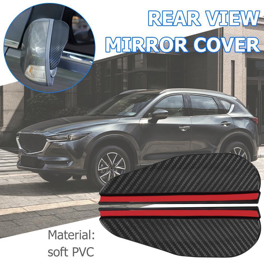 2x Carbon Fiber Look Car Side Rear View Mirror Rain Visor Snow Guard Shield