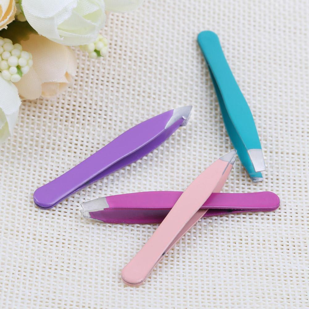 4pcs Professional Metal Slant Tip Hair Removal Eyebrow Tweezer Makeup Tool