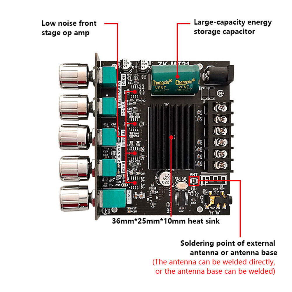 ZK-MT21 2x50W+100W Stereo BT5.0 2.1 Channel Digital Power Amplifier Board