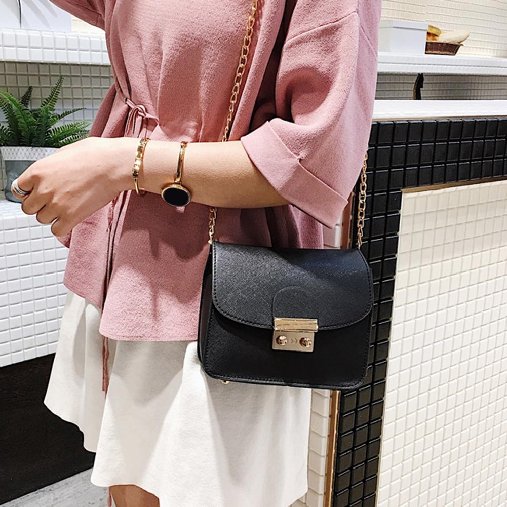 Women Messenger Shoulder Bag Leather Office Ladies Small Handbag (Black)