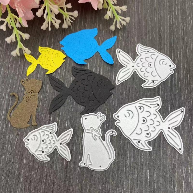 Cute Cat Fish Metal Cutting Dies Stencil DIY Scrapbook Album Paper Card Template