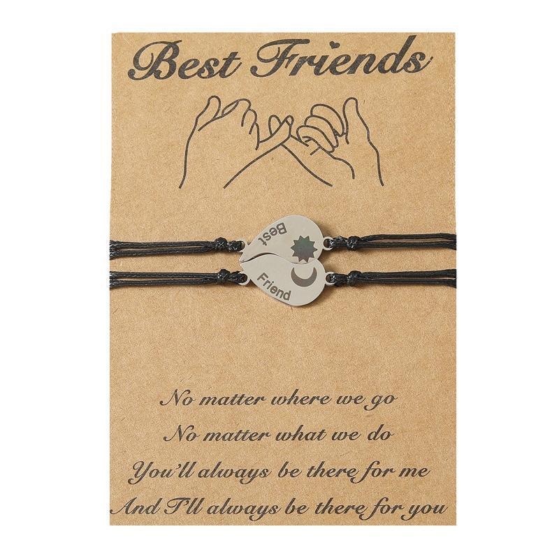 Best Friends Love Heart Sun Moon Bracelets Set Sisters Stainless Steel Bracelet