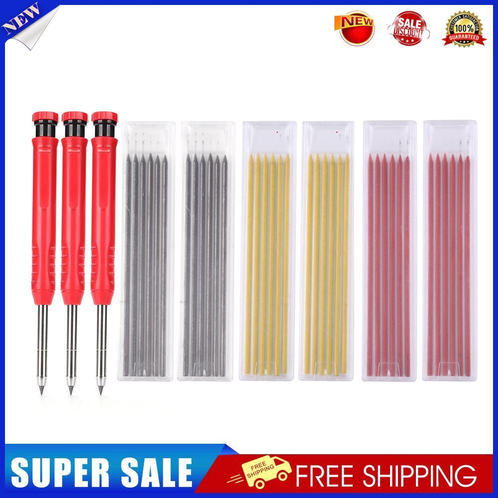 3pcs Carpenter Pencil Set 36 Refill Built-in Sharpener Long Nosed Scriber