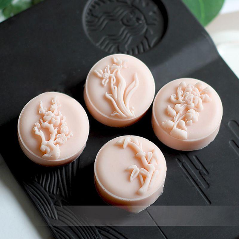 50g Moon Cake Mold 4 Plum Orchid Stamps Mooncake Hand Pressure Pastry Mould DIY