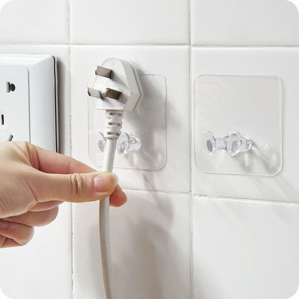 5pcs Strong Plug Hook Rack Transparent Punch Free Adhesive Wire Hook Hanger