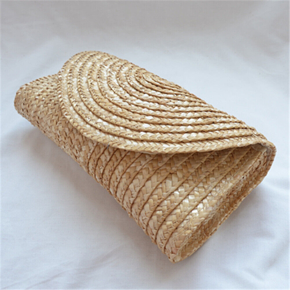 Women Wheat Straw Woven Clutch Bag Handmade Beach Travel Envelope Handbags