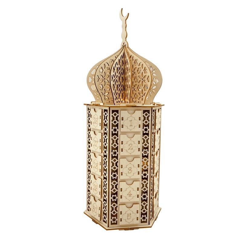 Eid Mubarak Palace Wooden Ornament Led Lantern Calendar Cabinet Crafts