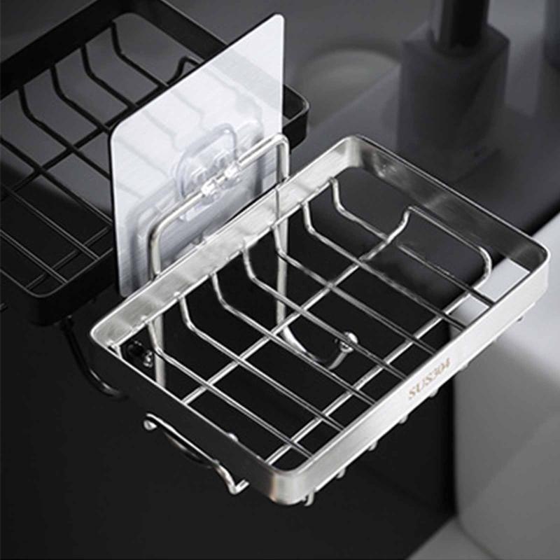 Punch-free Drain Soap Box Stainless Steel Soap Rack Dishcloth Storage Box