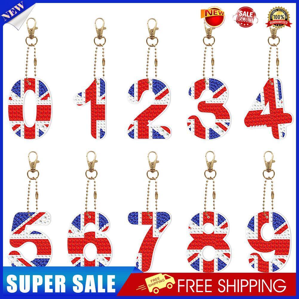 10pcs Number 0-9 Crystal Diamond Painting DIY Double-sided Keychain Pendant