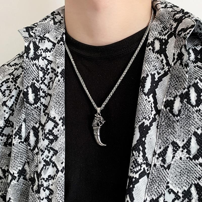Wolf Teeth Pendant Necklace Lucky Jewelry Steel Tooth Amulet Pendant Necklace