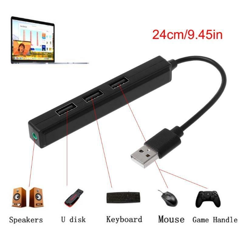 USB 2.0 3 Ports Hub With 3.5mm Sound Card Audio Output for PC Laptop Windows