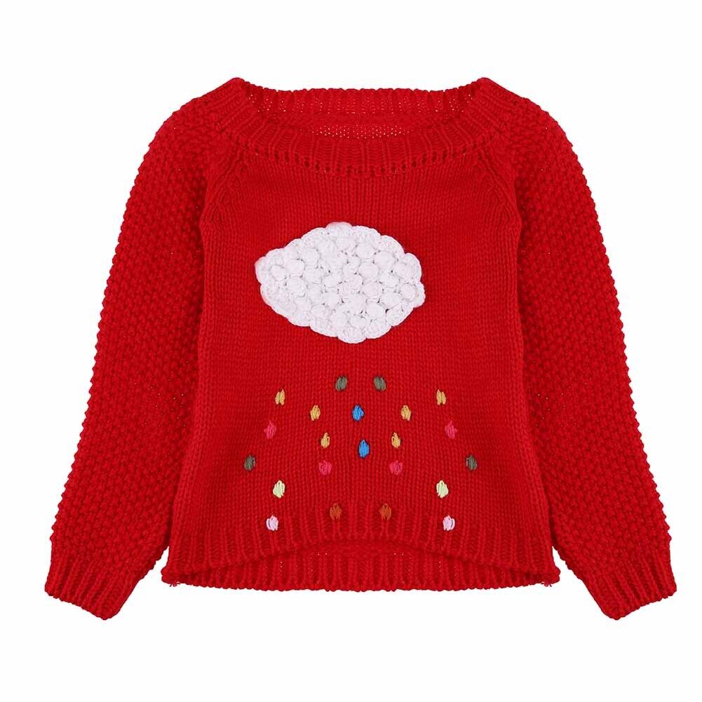 Winter Girls Kids Children Pullover Cartoon Rain Knitted Sweater(Red/(6-7T)