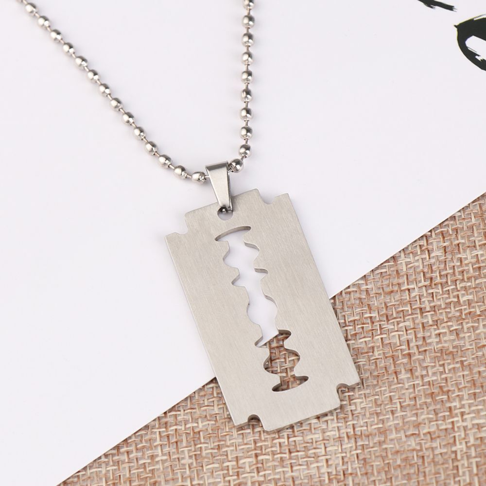 Street Punk Hip Hop Stainless Steel Razor Blade Shaped Dogtag Necklace Pendant