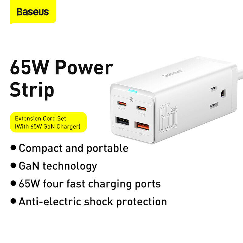 Baseus 65W GaN3 Pro Desktop Charger Power Strip Charging Station (White)