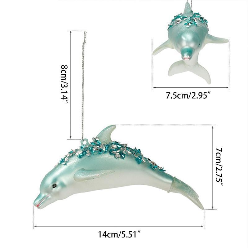 Christmas Tree Ornament Cute Glittered Glass Jeweled Dolphin Hanging Pendant