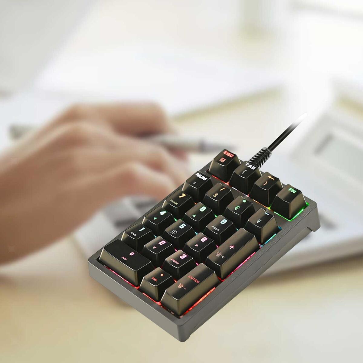 K21 Wired Mini Mechanical Numeric Keypad 21 Key RGB Tablet Accounting Laptop