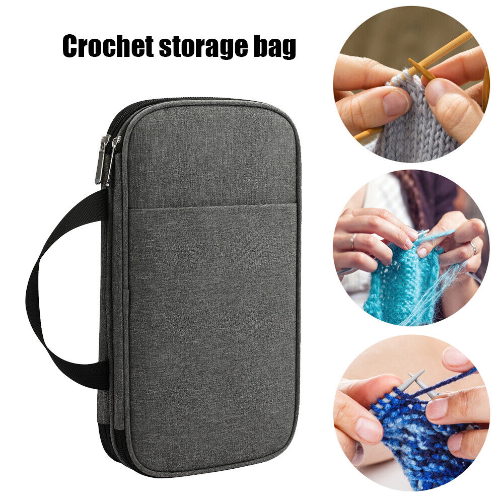 Yarns Crochet Sewing Tool Storage Bag DIY Knitting Needle Organizer (Grey)