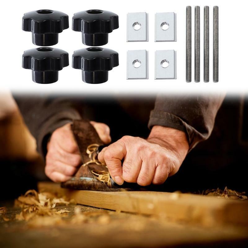 4Sets M8 Plum Hand Tighten Nuts Handle + M8 T-Track Slider Sliding Nut Screw Rod