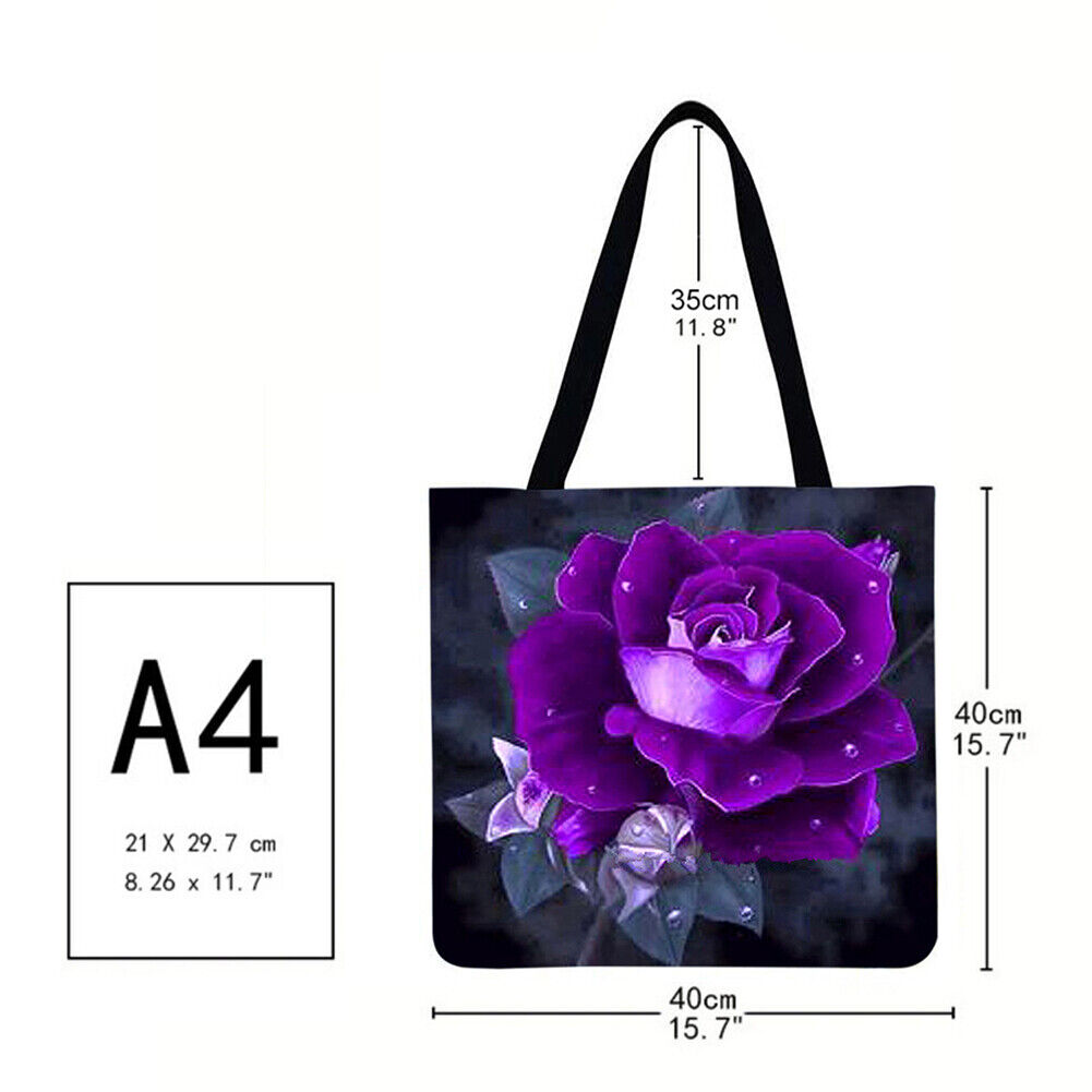 purple Rose Printed Shoulder Shopping Bag Casual Large Tote Handbag 40*40CM